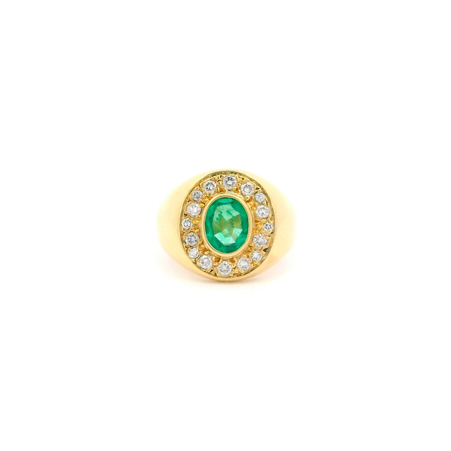 Gold Ring with Diamonds and Emerald