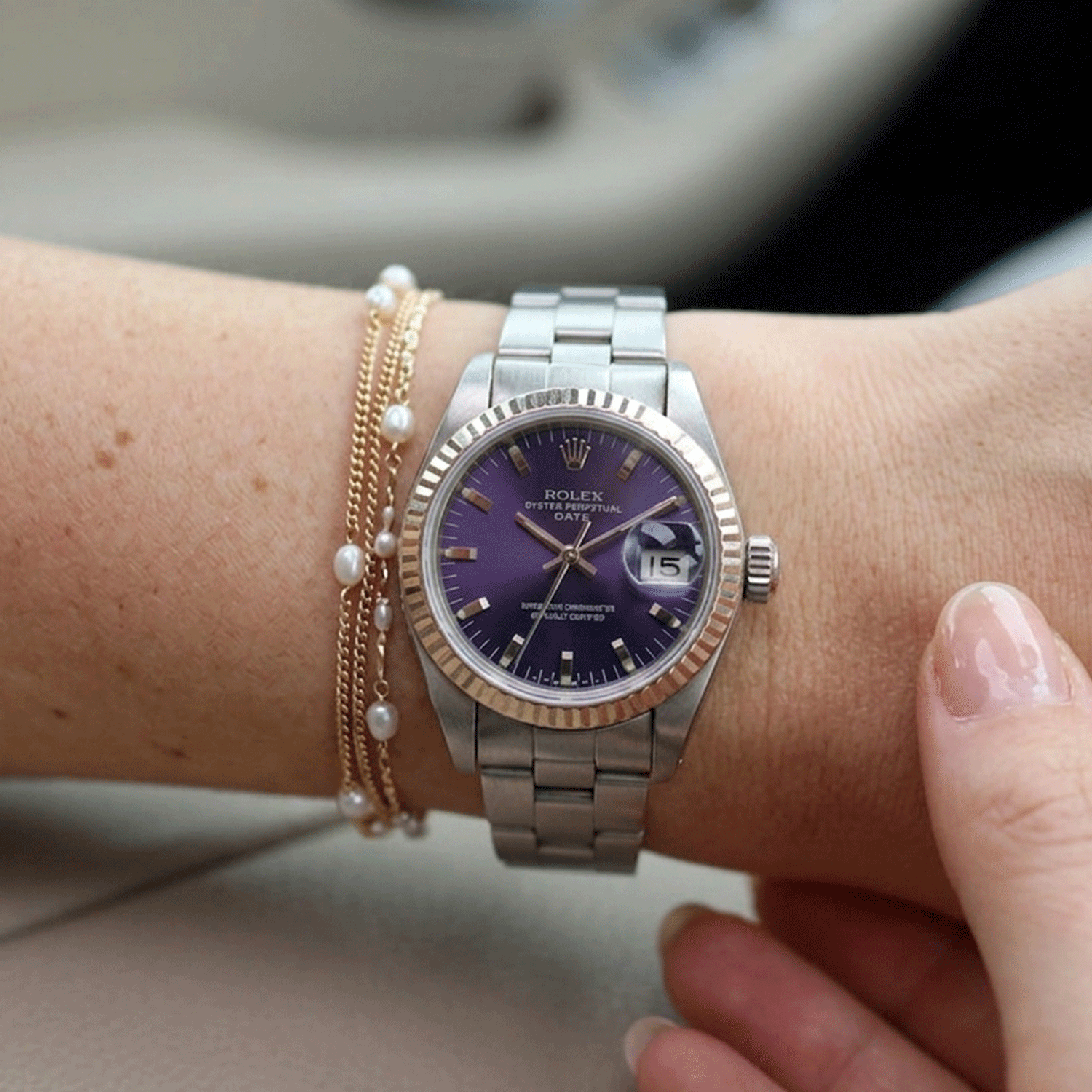 Rolex Oyster Perpetual Ladie's Date 28mm Acero y Bisel de Oro Blanco
